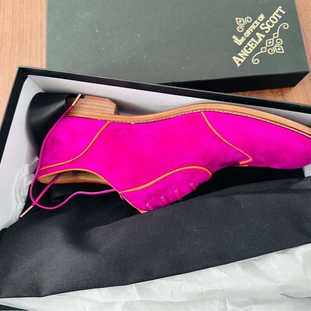 The Office of Angela Scott Mr. Evans Fuchsia Suede Oxfords - Picture 3 of 6